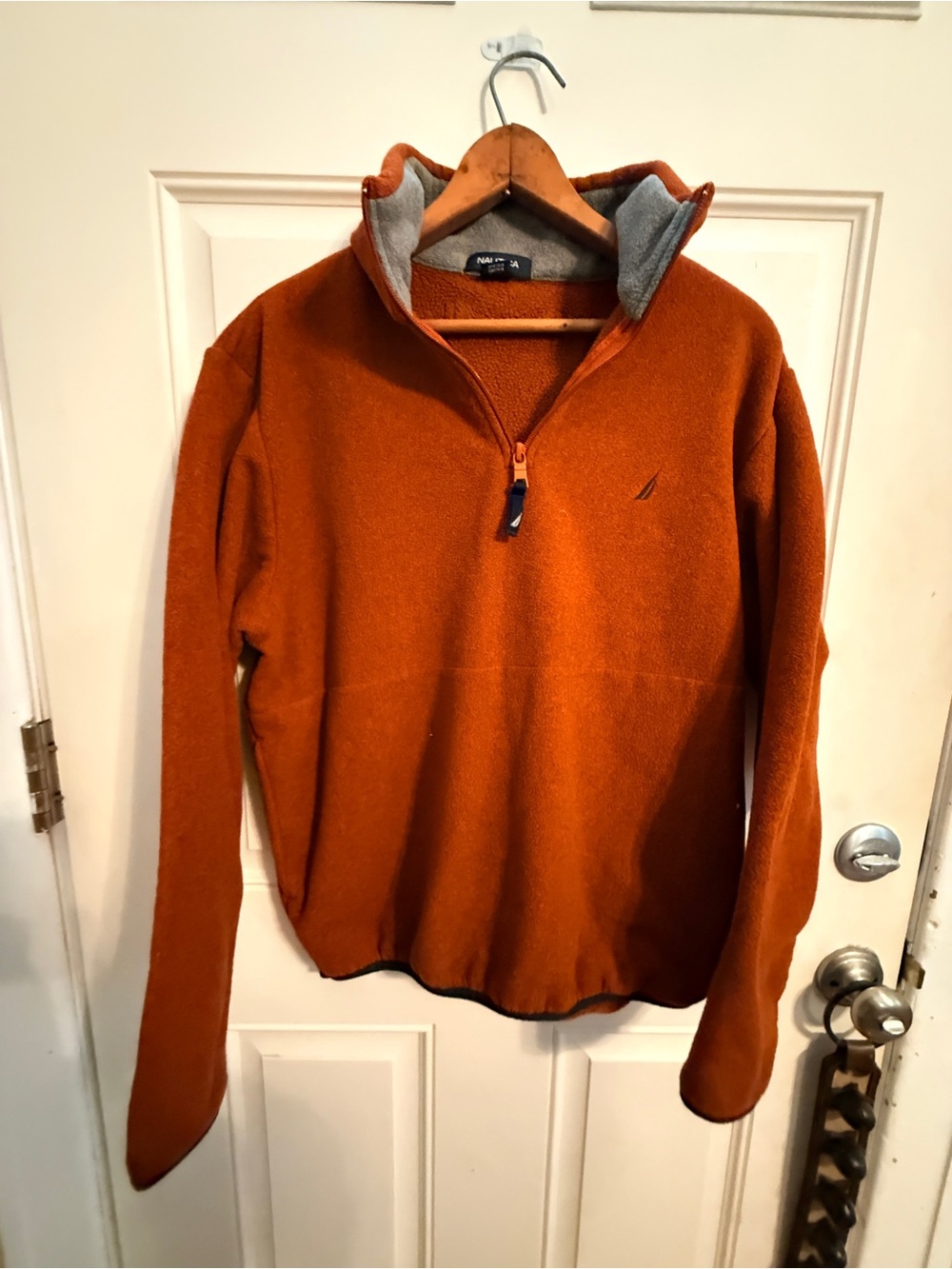 Nautica Men's Rust Orange Quarter-Zip Fleece Pullover